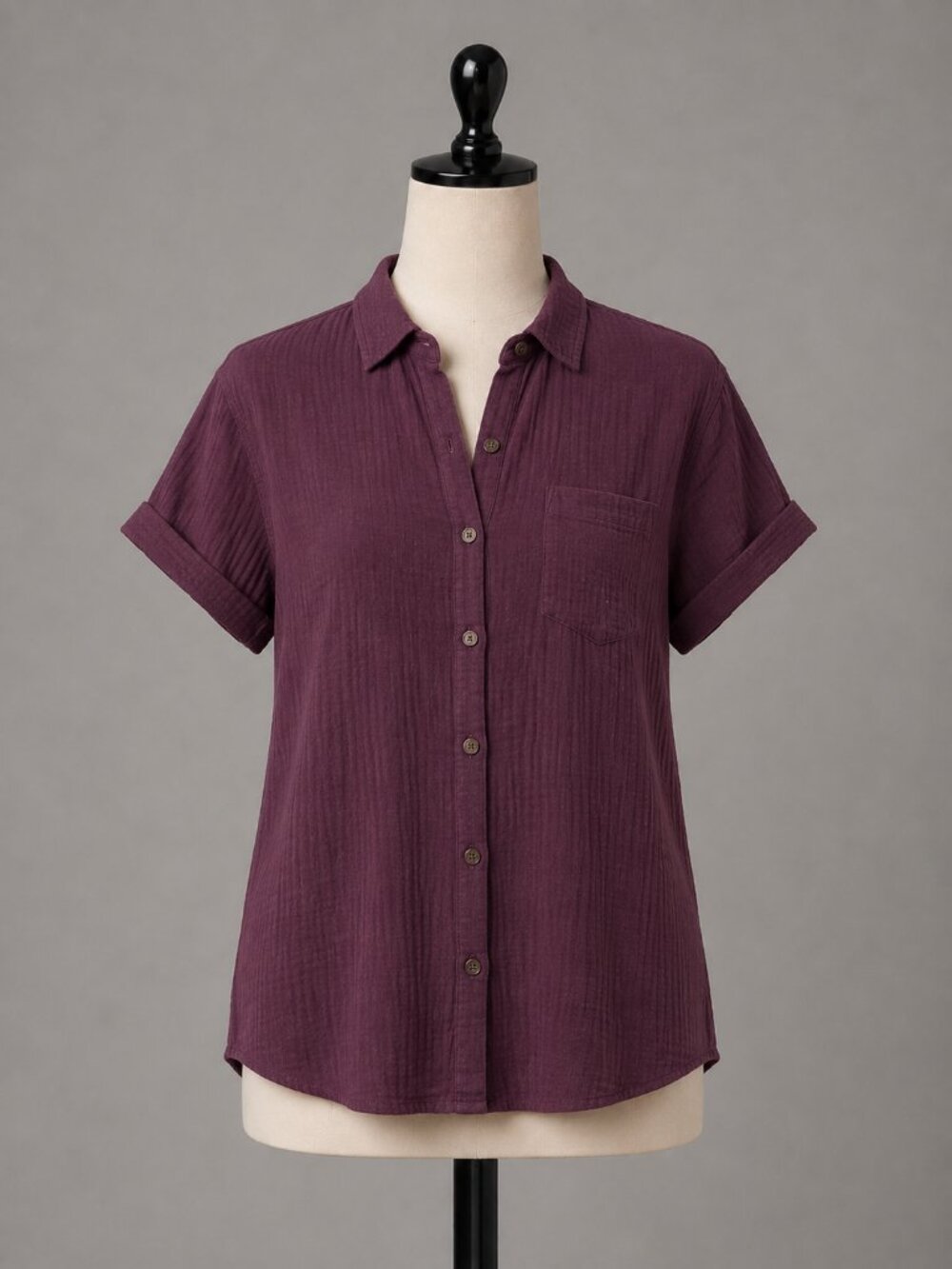 Plum Button Down Short-Sleeve Shirt